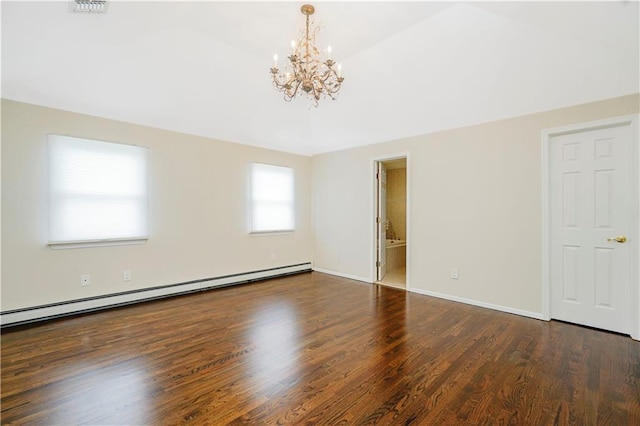 237 Swinnerton St, Staten Island, NY 10307 - unfurnished room featuring a baseboard radiator, a chandelier, wood finished floors, and baseboards