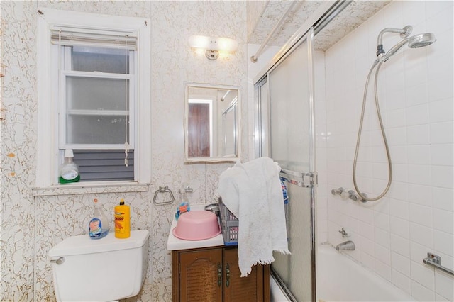 660 85th St, Brooklyn, NY 11228 - full bath with vanity, enclosed tub / shower combo, and wallpapered walls