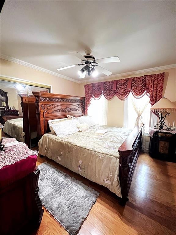 1566 E 46th St, Brooklyn, NY 11234 - bedroom featuring ornamental molding, wood finished floors, and ceiling fan