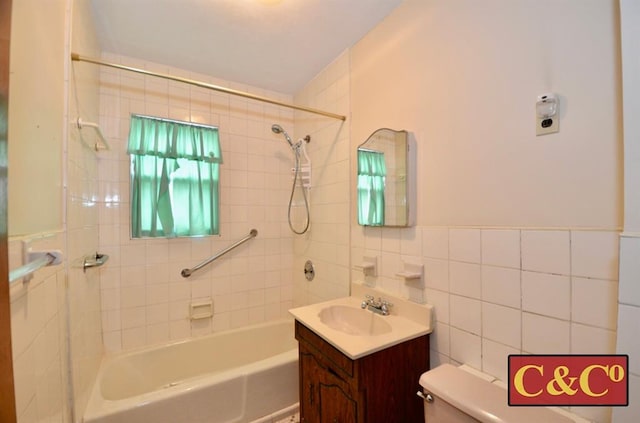 1927 E 34th St, Brooklyn, NY 11234 - bathroom featuring tile walls, vanity, shower / tub combination, and toilet