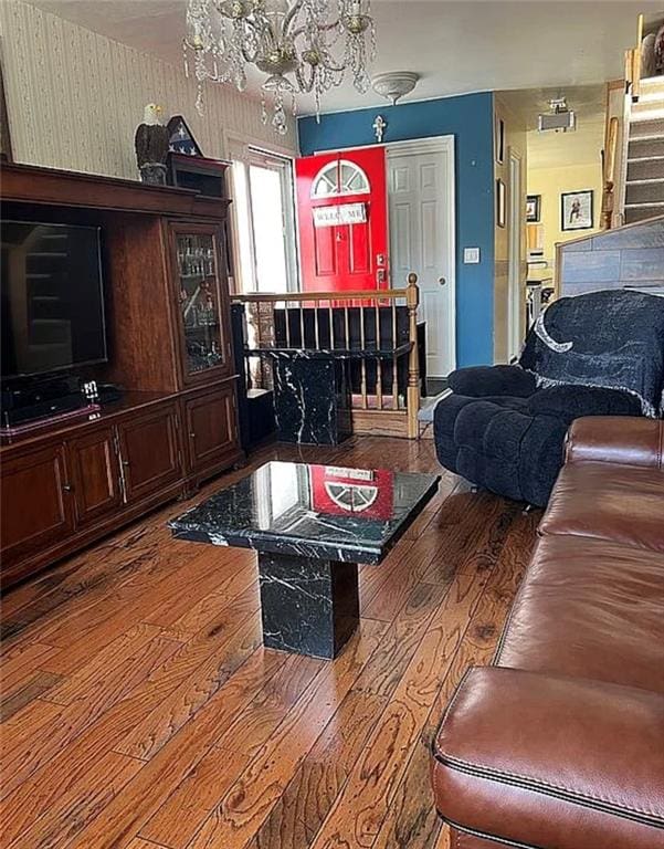 2054 Richomond Ave, New Springville, NY 10314 - living area with hardwood / wood-style flooring and a chandelier