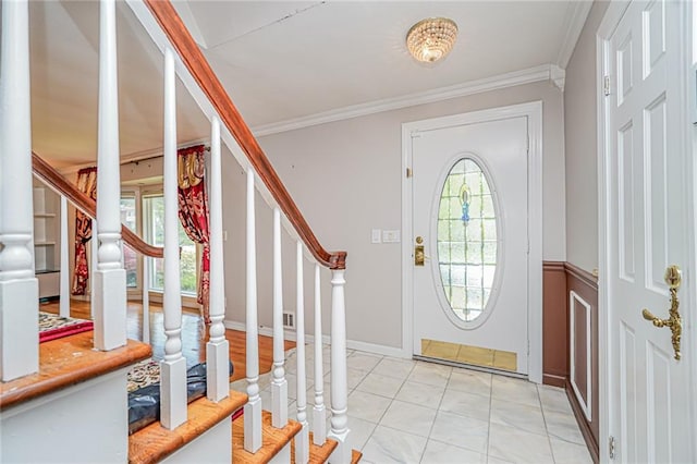 284 Todt Hill Rd, Staten Island, NY 10314 - foyer featuring stairs, plenty of natural light, and ornamental molding