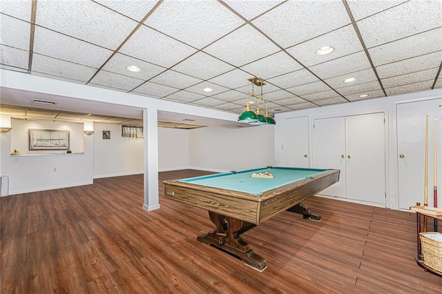 284 Todt Hill Rd, Staten Island, NY 10314 - rec room with wood finished floors, billiards, recessed lighting, and a paneled ceiling