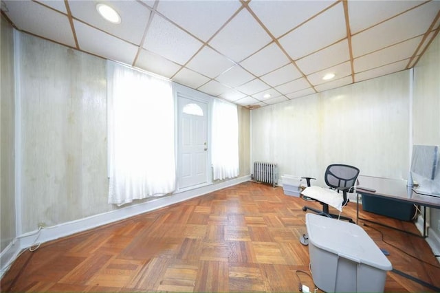 8669 15th Ave, Brooklyn, NY 11228 - office area featuring radiator heating unit, recessed lighting, and a paneled ceiling