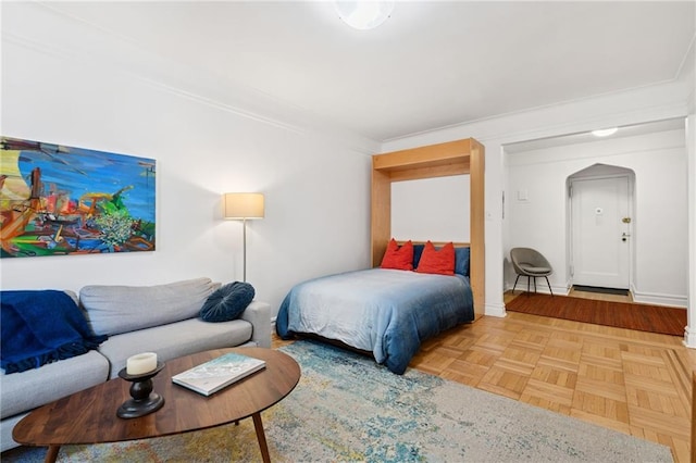 385 Argyle Rd Unit 4A, Brooklyn, NY 11218 - bedroom featuring arched walkways and crown molding
