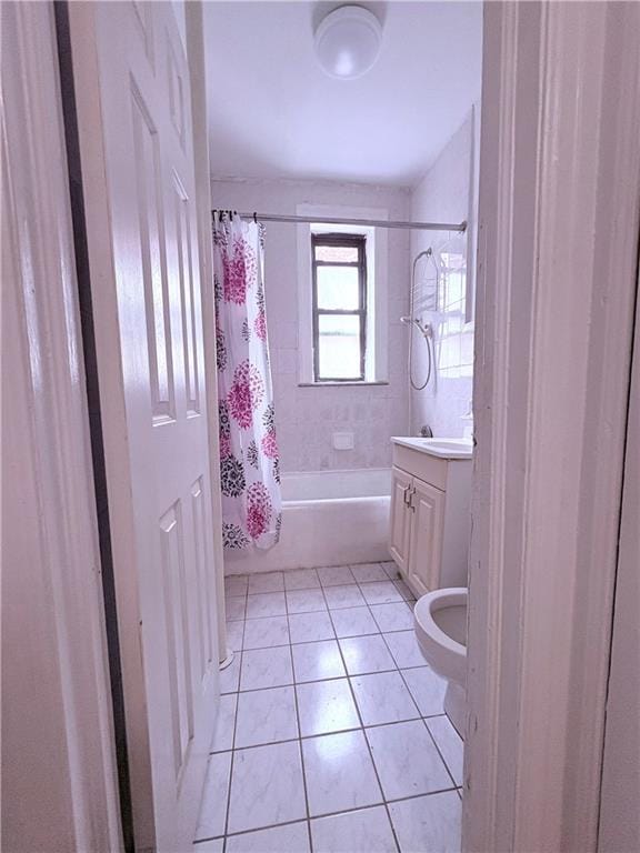 219 78th St Unit 2D, Brooklyn, NY 11209 - full bathroom with vanity, shower / bath combination with curtain, and tile patterned flooring