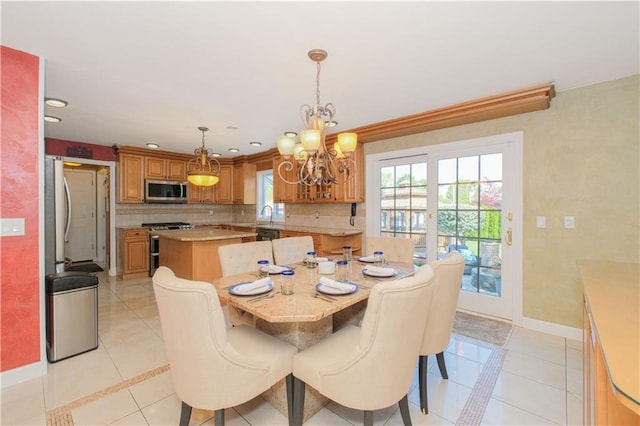 5 Haywood St, Staten Island, NY 10307 - dining space with a chandelier, baseboards, light tile patterned floors, and recessed lighting