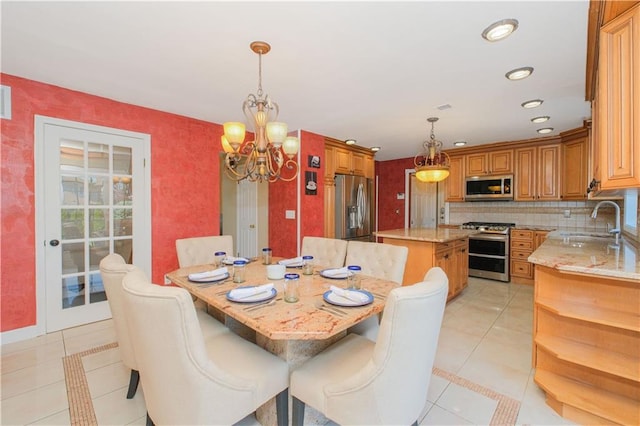 5 Haywood St, Staten Island, NY 10307 - dining space featuring a chandelier, light tile patterned flooring, and recessed lighting