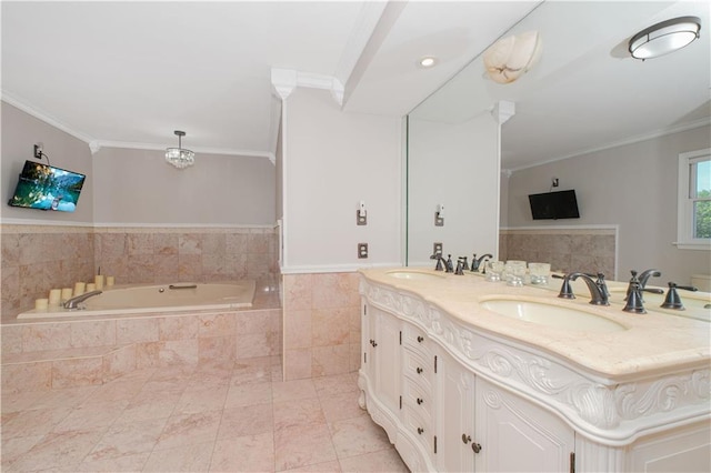 5 Haywood St, Staten Island, NY 10307 - full bathroom with double vanity, a bath, and crown molding