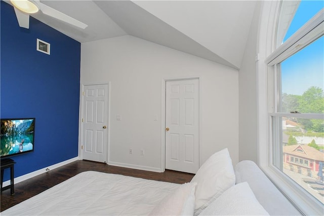 5 Haywood St, Staten Island, NY 10307 - bedroom featuring vaulted ceiling, wood finished floors, baseboards, and a ceiling fan