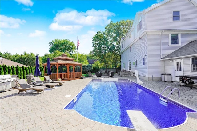 5 Haywood St, Staten Island, NY 10307 - view of swimming pool featuring a gazebo, a patio, grilling area, and a diving board