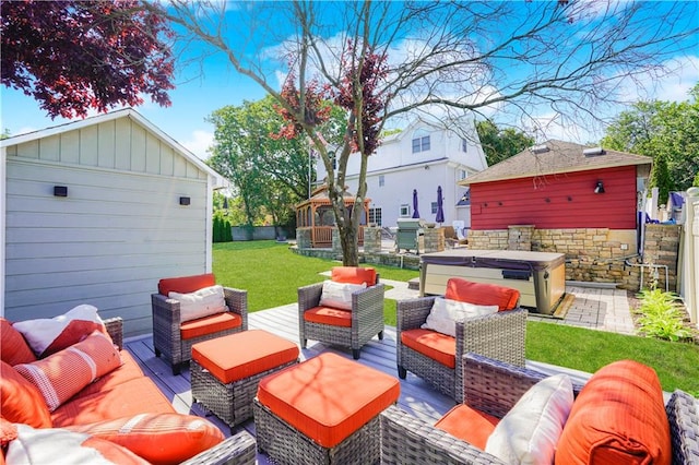5 Haywood St, Staten Island, NY 10307 - view of patio / terrace with a hot tub, outdoor lounge area, and an outbuilding