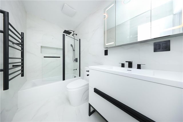 542 Golfview Ct Unit 1, Staten Island, NY 10314 - full bath with shower / bath combination, vanity, toilet, marble finish flooring, and a towel warming rack