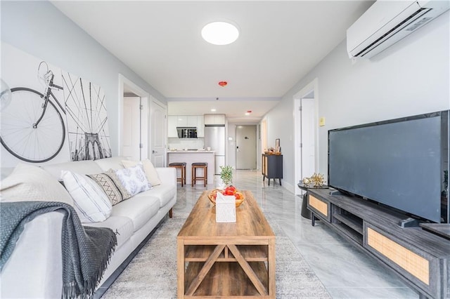 811 45th St Unit 5B, Brooklyn, NY 11220 - living room with a wall mounted AC and light marble finish floors