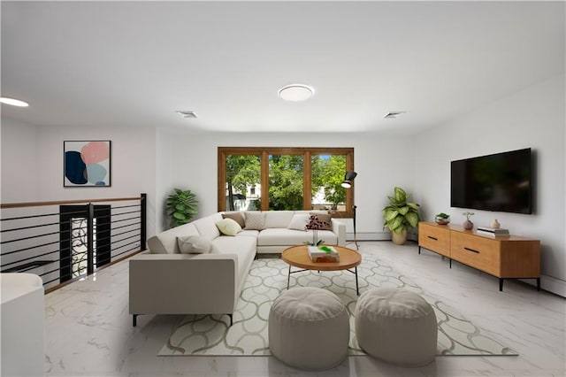 164 Railroad St, Staten Island, NY 10312 - living room featuring marble finish floors and baseboard heating
