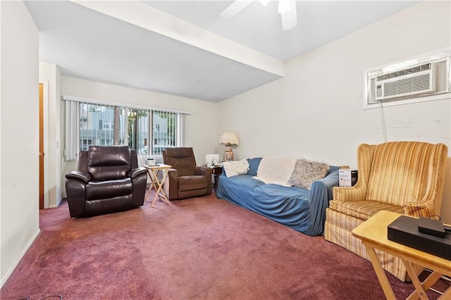 1347 E 57th St, Brooklyn, NY 11234 - carpeted living area featuring a ceiling fan, baseboards, and a wall mounted AC