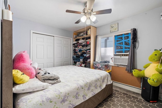 32 Brighton 2nd Pl, Brooklyn, NY 11235 - bedroom featuring a closet, ceiling fan, and cooling unit