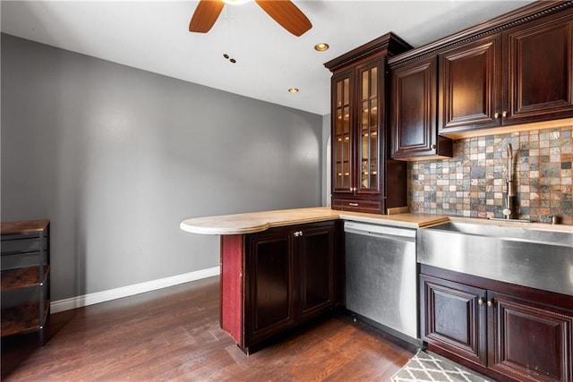 41 Bent St, Staten Island, NY 10312 - bar area with dishwasher, tasteful backsplash, ceiling fan, dark wood-style floors, and recessed lighting
