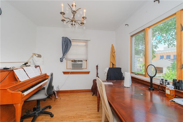 4070 Victory Blvd, Staten Island, NY 10314 - office area featuring a chandelier, ornamental molding, wood finished floors, and cooling unit