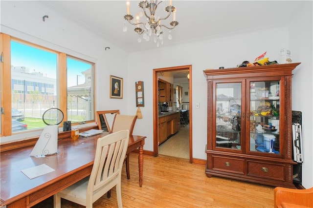 4070 Victory Blvd, Staten Island, NY 10314 - dining room featuring a chandelier, light wood-type flooring, ornamental molding, and an office area