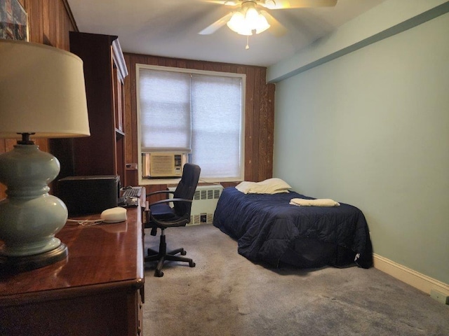 2251 Plumb St Unit 6B, Brooklyn, NY 11229 - bedroom with a desk, carpet, radiator heating unit, and a ceiling fan