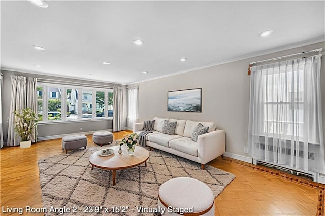 2160 E 36th St, Brooklyn, NY 11234 - living room featuring crown molding, recessed lighting, and wood finished floors