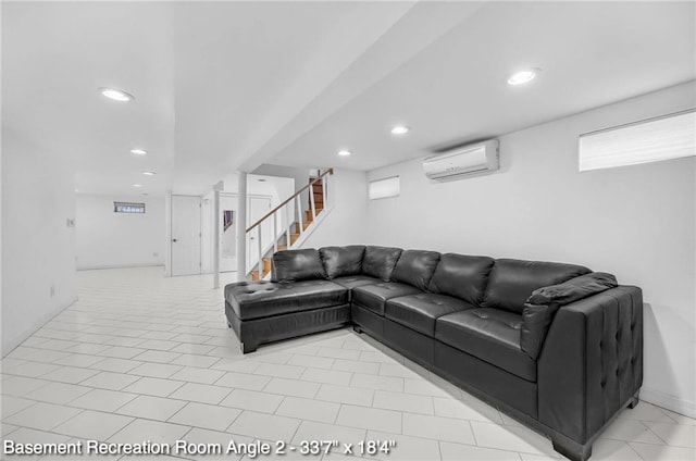 2160 E 36th St, Brooklyn, NY 11234 - living area with a wall mounted AC, recessed lighting, and stairway