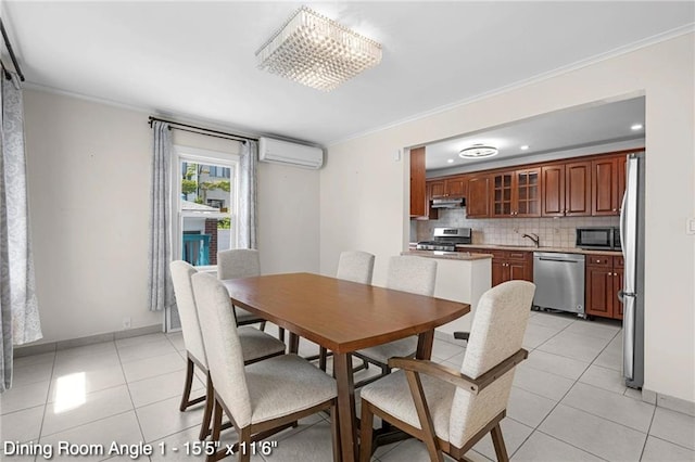 2160 E 36th St, Brooklyn, NY 11234 - dining room featuring a wall mounted AC, crown molding, light tile patterned floors, and recessed lighting