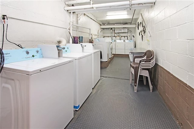 9323 Shore Rd Unit 4G, Brooklyn, NY 11209 - communal laundry room featuring washer and clothes dryer and concrete block wall