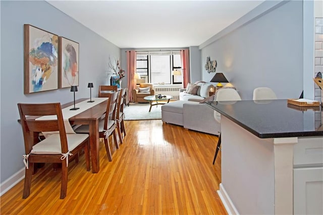 9323 Shore Rd Unit 4G, Brooklyn, NY 11209 - dining space featuring light wood-style flooring and radiator heating unit