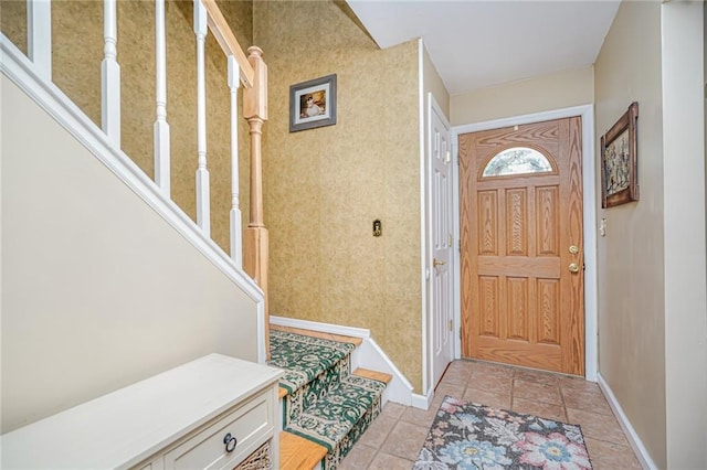 46 Mosely Ave, Staten Island, NY 10312 - entrance foyer with light tile patterned floors and stairway