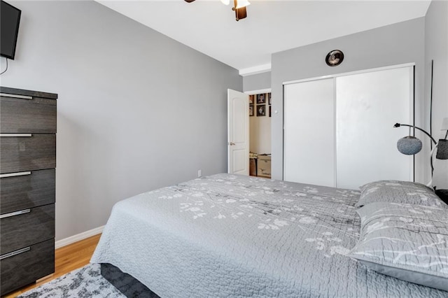 135 28th Ave Unit 2A, Brooklyn, NY 11214 - bedroom with wood finished floors, a closet, and ceiling fan