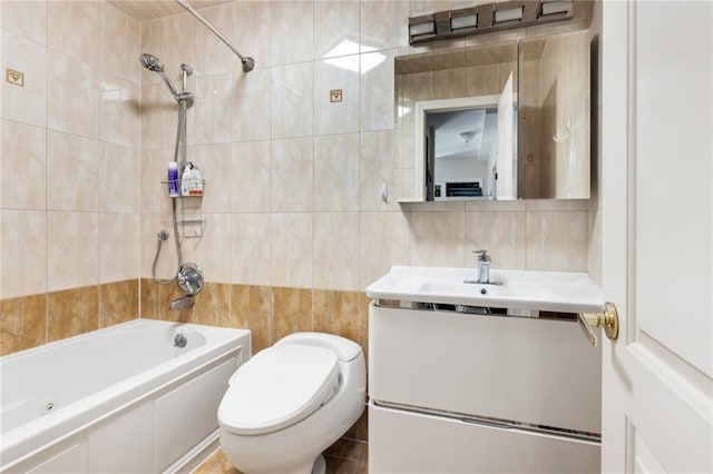 135 28th Ave Unit 2A, Brooklyn, NY 11214 - bathroom featuring tile walls,  shower combination, and vanity
