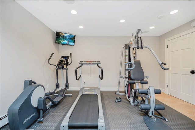 274 S Railroad St, Staten Island, NY 10312 - exercise room featuring recessed lighting and a baseboard heating unit