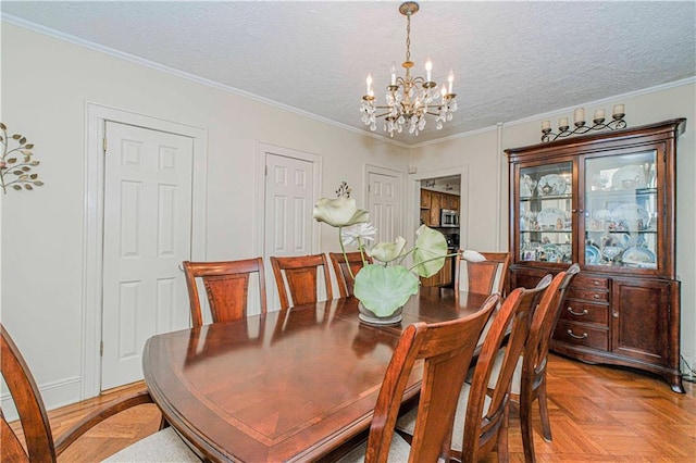 977 80th St, Brooklyn, NY 11228 - dining room with a chandelier, ornamental molding, and a textured ceiling