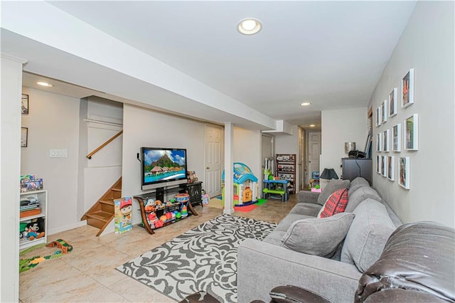 977 80th St, Brooklyn, NY 11228 - living room with stairway and recessed lighting