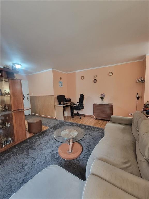 388 Avenue S Unit 2C, Brooklyn, NY 11223 - living room featuring wood finished floors, ornamental molding, and a desk
