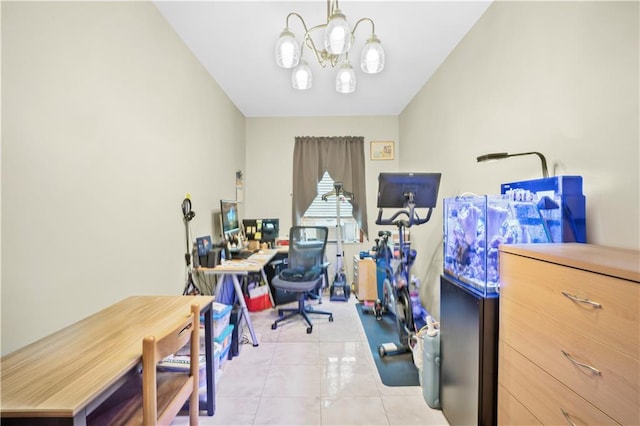2045 W 11th St, Brooklyn, NY 11223 - home office featuring a chandelier and light tile patterned floors