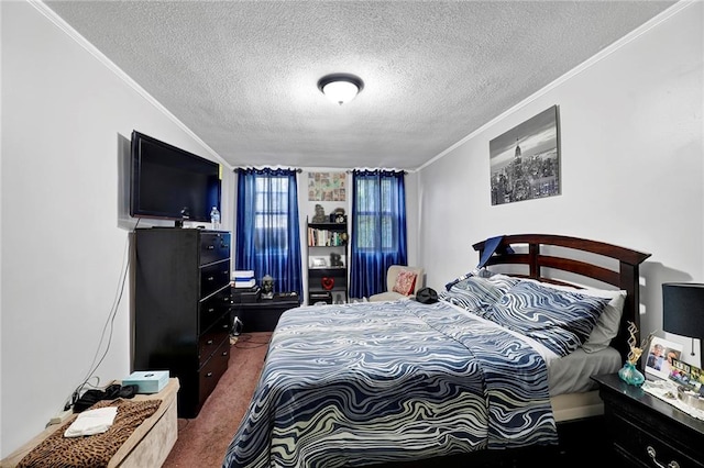 1650 E 48th St, Brooklyn, NY 11234 - bedroom featuring ornamental molding, dark colored carpet, and a textured ceiling
