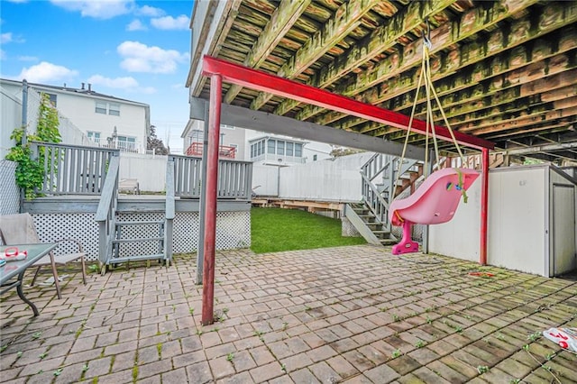 443 Ridgewood Ave, Staten Island, NY 10312 - view of patio / terrace featuring stairway and a wooden deck