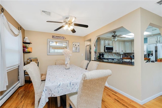 731 Stafford Ave, Staten Island, NY 10309 - dining room featuring a baseboard heating unit, ceiling fan, and light wood finished floors