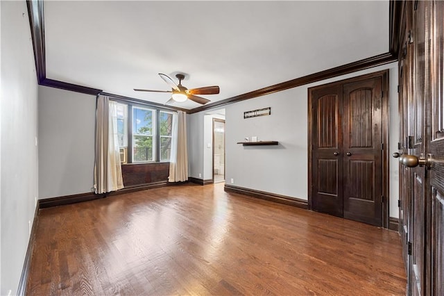 9430 Ridge Blvd Unit 4E, Brooklyn, NY 11209 - empty room with ornamental molding, ceiling fan, and wood finished floors