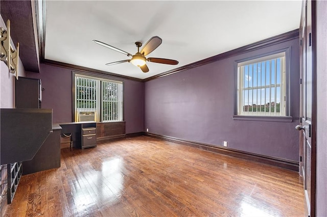 9430 Ridge Blvd Unit 4E, Brooklyn, NY 11209 - unfurnished bedroom with ornamental molding, wood finished floors, an office area, and a ceiling fan