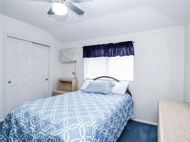 5 Greaves Ave, Staten Island, NY 10308 - bedroom with carpet, vaulted ceiling, a closet, and ceiling fan