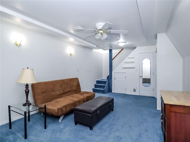 5 Greaves Ave, Staten Island, NY 10308 - living area with carpet floors, ceiling fan, and stairs