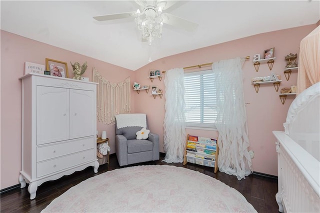 172 Rosedale Ave, Staten Island, NY 10312 - bedroom with dark wood-style floors, lofted ceiling, and ceiling fan