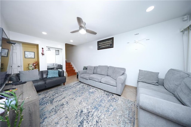 300A Andros Ave, Staten Island, NY 10303 - tiled living area with stairs, ceiling fan, and recessed lighting