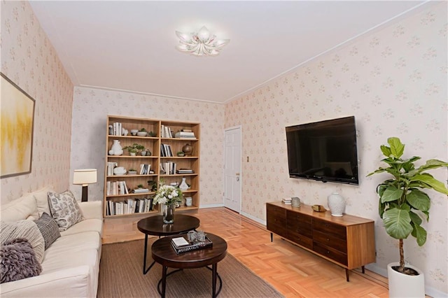 1543 W 1st St Unit D1, Brooklyn, NY 11204 - living area featuring ornamental molding and wallpapered walls