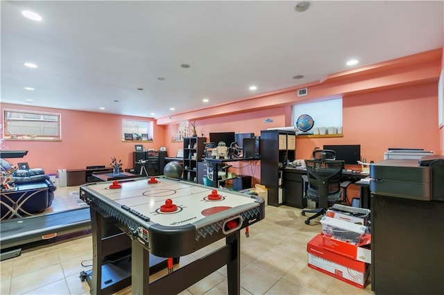 1650 68th St, Brooklyn, NY 11204 - game room featuring an office area, recessed lighting, and light tile patterned flooring