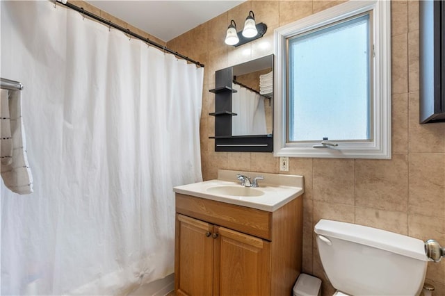 1650 68th St, Brooklyn, NY 11204 - bathroom featuring vanity, tile walls, and curtained shower